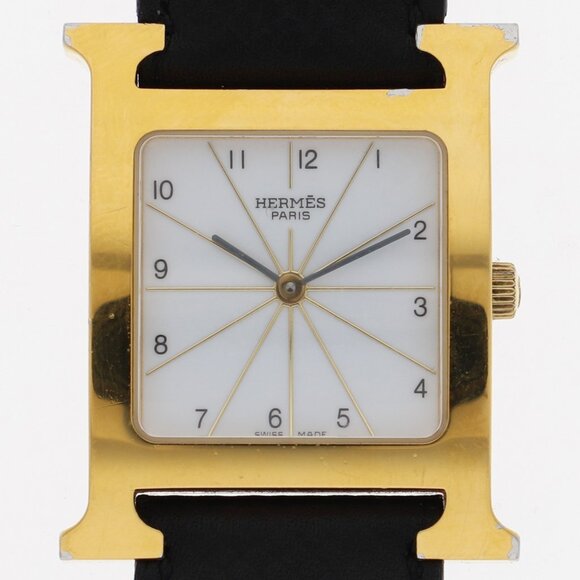 WATCH HERMES HH1.501 H watch white Gold Plated/leather QZ - Picture 1 of 11